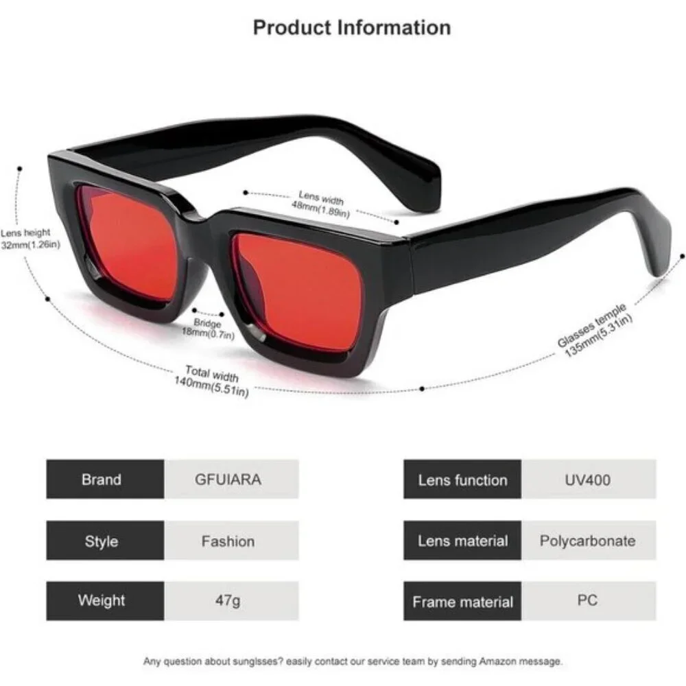 ⚡Men A-black/Red Fashion Thick Square Shades Rectangle Designer SunGlasses